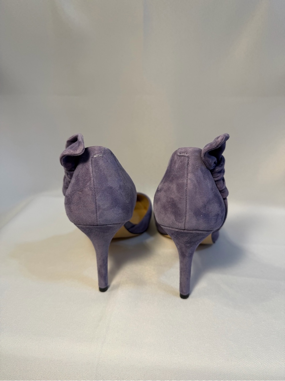 White House Black Market Lavender Suede Ruffle D'Orsay Stilettos